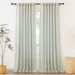 New RYB HOME Linen Semi Sheer Curtains Sage Green 52x84 - 2 Panels