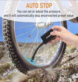 Tiny Pump Mini Bike Tire Pump with Gauge, 120PSI Portable Electric Bicycle Air Pump, Auto Stop, Type-C Rechargeable Battery with Presta and Schrader V