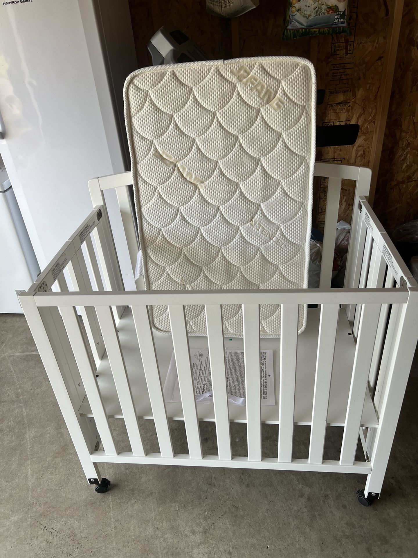 White Portable Baby Crib with Mattress - Gently Used