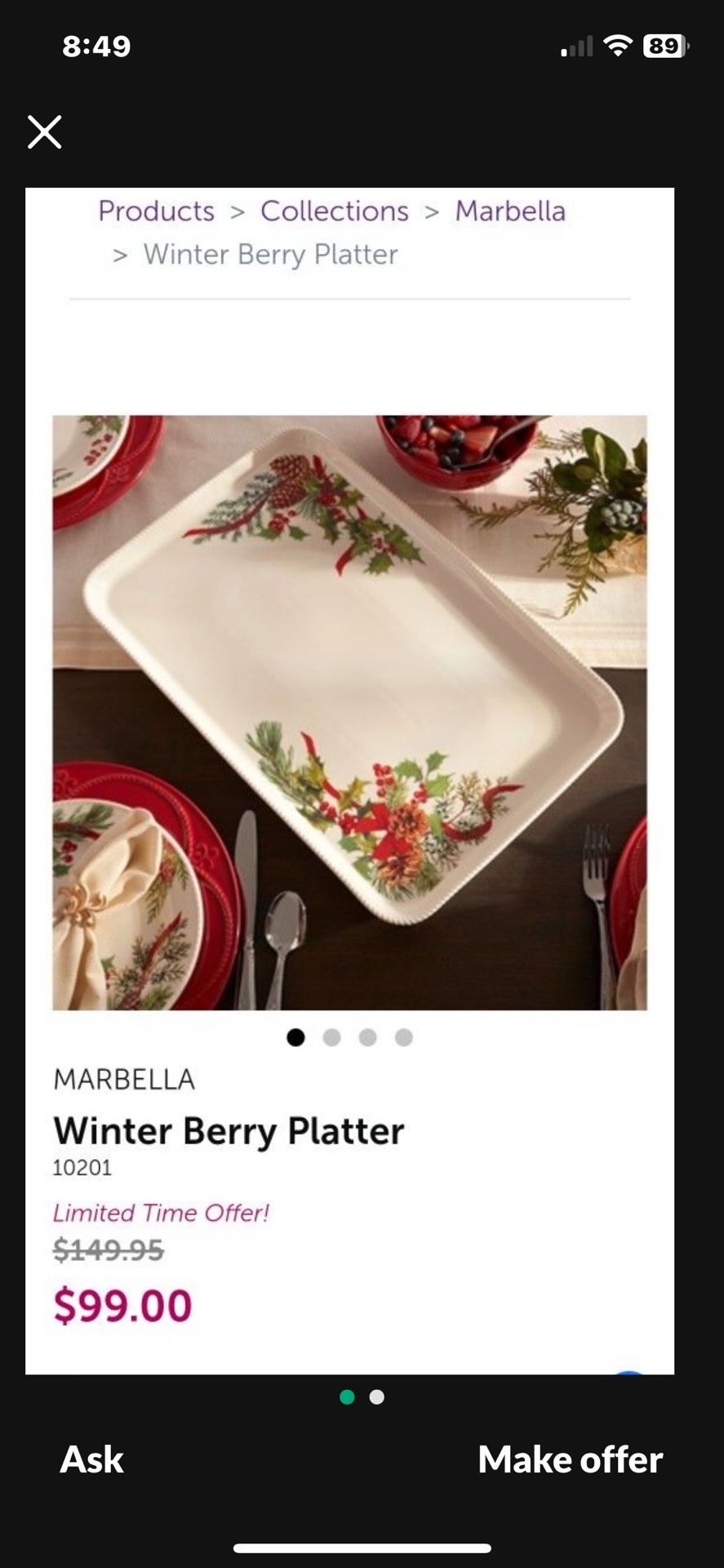 Bandeja Con Diseno Navideña Princess House