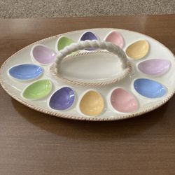 New!  Easter Ceramic Dish, Holds 12 Eggs,  15” L x 10” W
