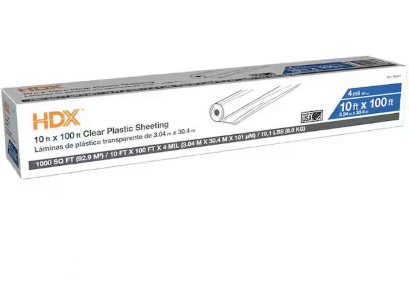 HDX 10 ft. x 100 ft. Clear 4 mil Plastic Sheeting