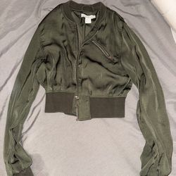 Green Crop Bomber Jacket 