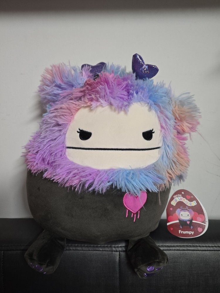 NWT Squishmallows 12" Frumpy Girly Goth Black Bigfoot with Heart Headband Plush