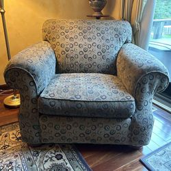 ROWE Custom Upholstered Comfy Bohemian Chair With Ottoman In  Beige Green And Purple 