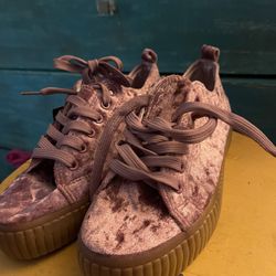 Pink Suede Wedge Shoes 