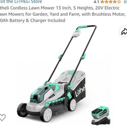 Litheli Cordless Lawn Mower 13 Inch, 5 Heights, 20V Electric Lawn Mowers for Garden, Yard and Farm, with Brushless Motor, 4.0Ah Battery & Charger Incl