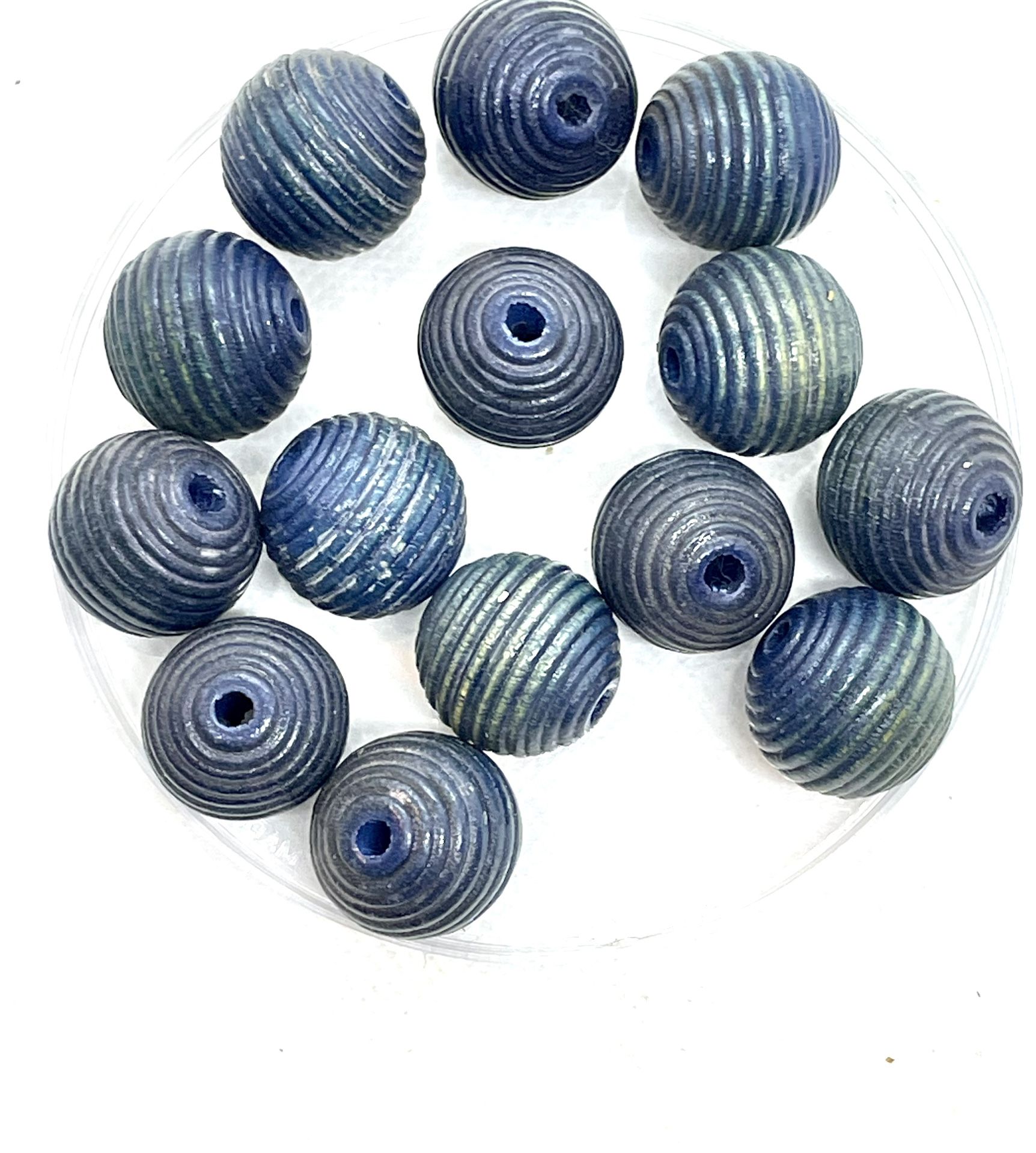 Lot Of 24 Blue Wood Beads