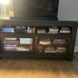 Dark brown wood TV stand 64” 