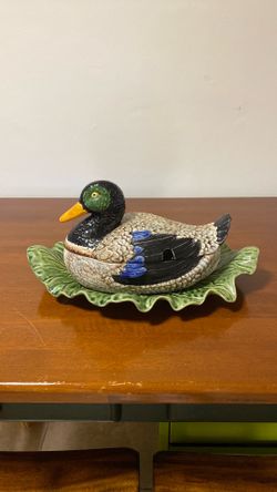 Bordallo Pinheiro Mallard Duck Soup Tureen, a piece of vintage Portuguese majolica.