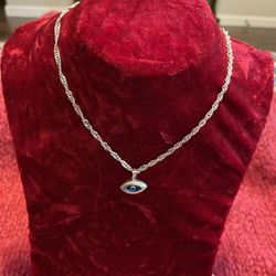 Silver Necklace With  🧿LUCKY🧿BLUE 🧿 EYES🧿Pendant 