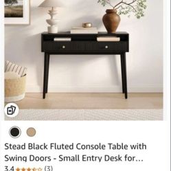Fluted Console Table with Swing doors. Entry Desk for Narrow Spaces. Living Room Furniture. Solid Wood Entryway Table.