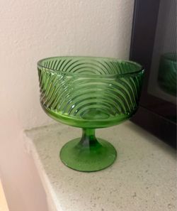 Vintage Libbey Rainbow Green Glass Footed Dish