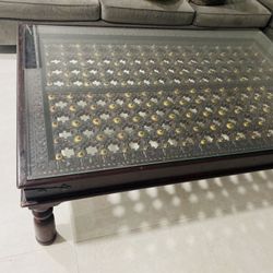 Antique door Indian table with glass