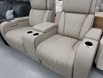 Beautiful elegant upscale luxury All Electric powered Italian leather Double Recliner
