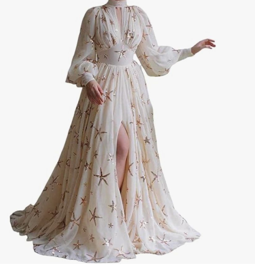 Chiffon Dress for Women,mock neck Pullover Long Sleeve Maxi Dresses L/xl