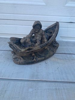 Solid Rock Stoneworks Man in Rowboat Cast Stone Garden Statue figurine ornament