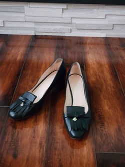 Kate Spade Black Leather Fringe Bow Block Heels Size 10B