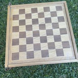 Vintage Solid Wood Backgammon Chess Poker Game Board With Chips Dice & Playing Cards