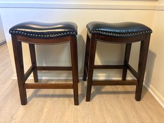 Perfect Condition Set of 2 Saddle Bar Stools with Nailhead Trim