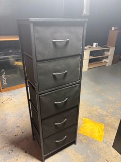 Black Fabric Dresser – Tall 5-Drawer Storage Tower with Metal Frame