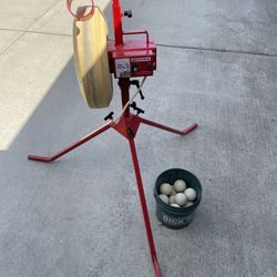 First Pitch Baseline pitching machine with pitching machine balls