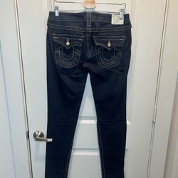 True Religion Dark Blue Skinny Jean Gold Diamond Hardware Size 29