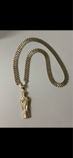 10k gold Rolex chain with 14k gold pendant 75.4g