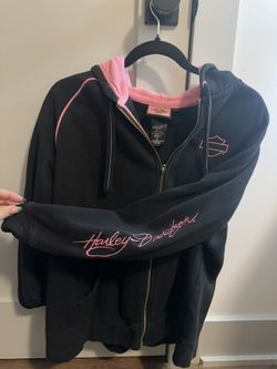 Harley-Davidson Black & Pink Zip Hoodie ✧ embroidered logo biker aesthetic