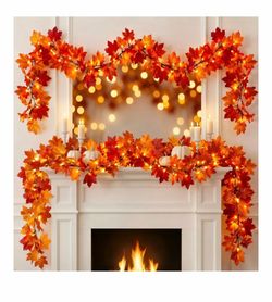 Brillarlights - Autumn Leaf String Lights with Plug-in Lights, 11ft Lighted Maple Leaf Garland with 50 Orange Bulbs, Plug-in Fall Decorations for Home