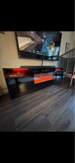 Black Gloss TV Stand with Electric Fireplace