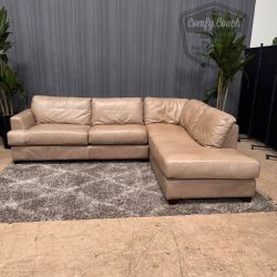 🛋️ Tan Genuine Leather Sectional (Delivery Available!! )