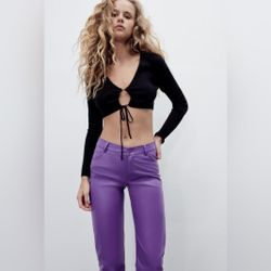Zara Faux Leather Trousers Dark Mauve Size M