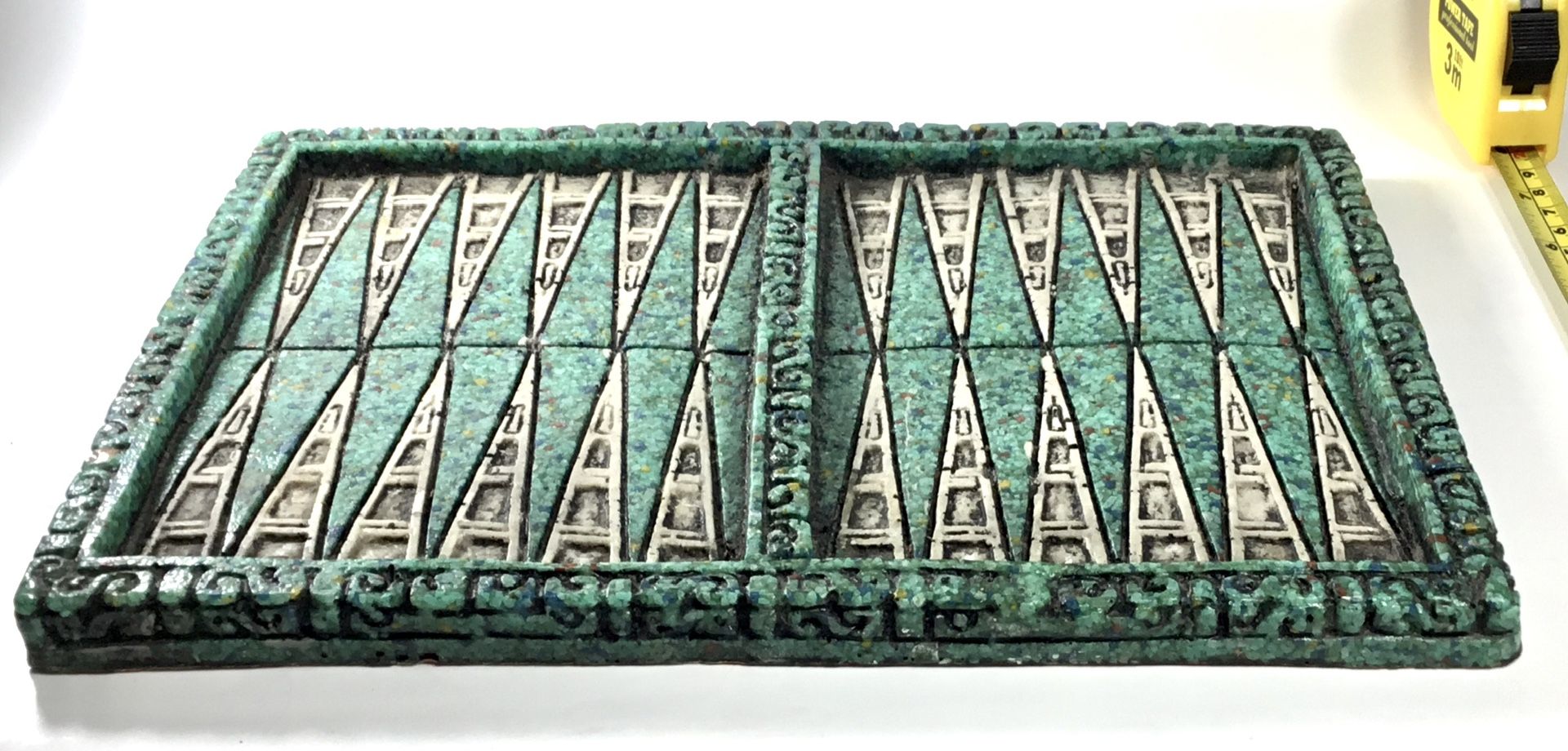 Vintage 80s Mayan Aztec Stone Backgammon Board with Pyramid Pieces. Heavy