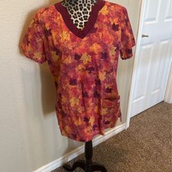 Scrub Top, Fall Colors, Size M, $5