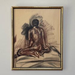 Unsigned Charcoal Drawing Pencil Art On Paper Wall Hanging Frame Decor