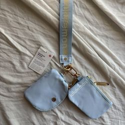 Lululemon Dual Pouch Wristlet Light Baby Blue And Gold