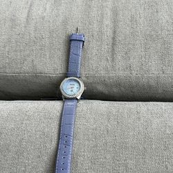 Michael Michael Kors Watch Periwinkle Blue Silver-tone Case Genuine Leather Band