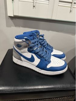 Nike Air Jordan 1 High Top White/Blue/Grey Sneakers Size 7
