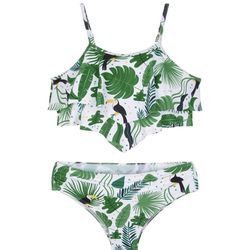 Girl's Bikini Set Ruffled Two Piece Bathing Suits Flounce Kids Swimsuit Swimwear(7-8)years 