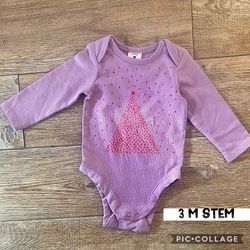 3M baby girl, Christmas lavender onesie, red dot Christmas tree like new cotton knit long sleeve