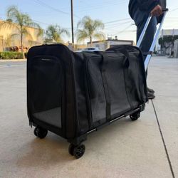 New In Box  25x14x14 Inch Tall Bag Detachable Dolly Rolling Pet Dog Cat Carrier Travel Duffle Bag Breathable Mesh Screen Doors 