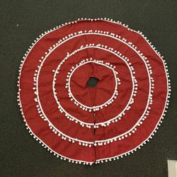 Holiday Christmas Tree Skirt - Red and White with Pom Pom Trim, Never Used
