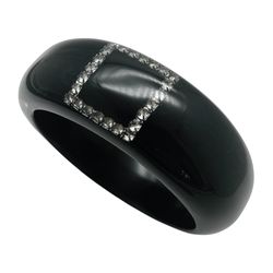 Accented Chunky Black Bracelet  - 80s Style Resin Incapsulated Crystal Buckle Bangle - Vintage Style Woman Teen Jewelry Accessory 