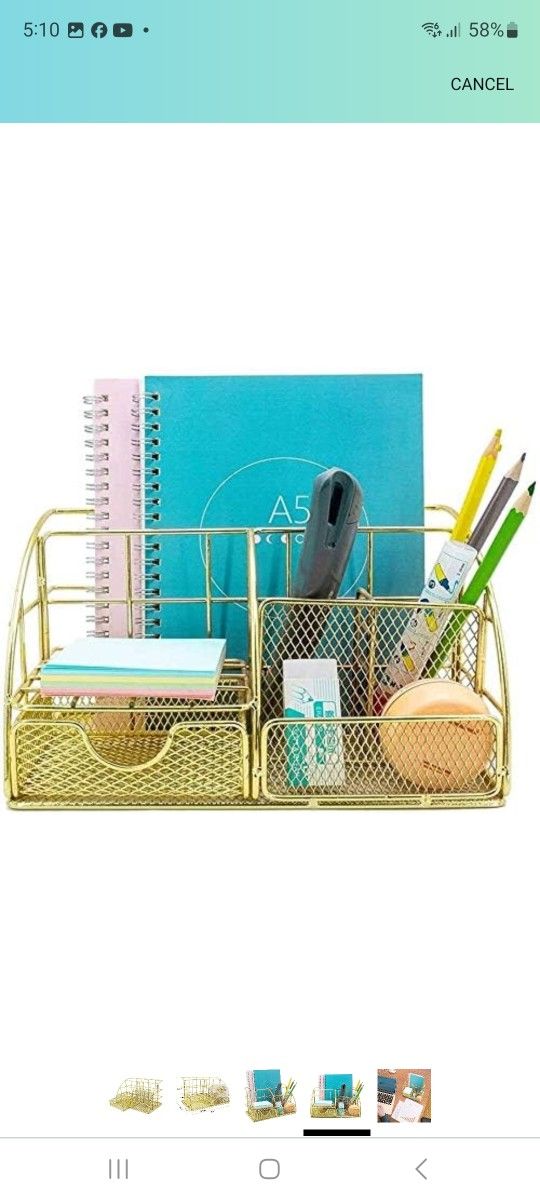 Golden Mesh Desktop Organizer