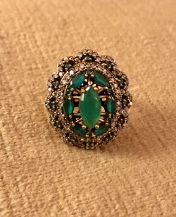 Emerald Topaz Oval Cocktail Ring Sterling Silver Size 6.5