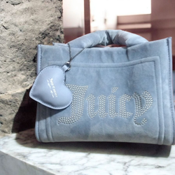 Juicy Couture Velvet Dusty Blue Silver Studded Tote