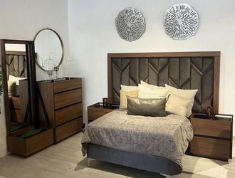 Modern Bedroom Set with Upholstered Headboard