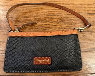 Dooney & Bourke Black Python Embossed Leather Wristlet Clutch Bag Red Interior