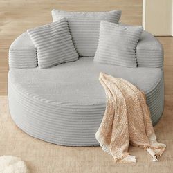 Oversized Round Chair Lounge Chaise Indoor, Upholstered Corduroy Deep Seat Cloud Large Circle Sofa Chair, No Assembly Required, Fluffy Modern Sleeper